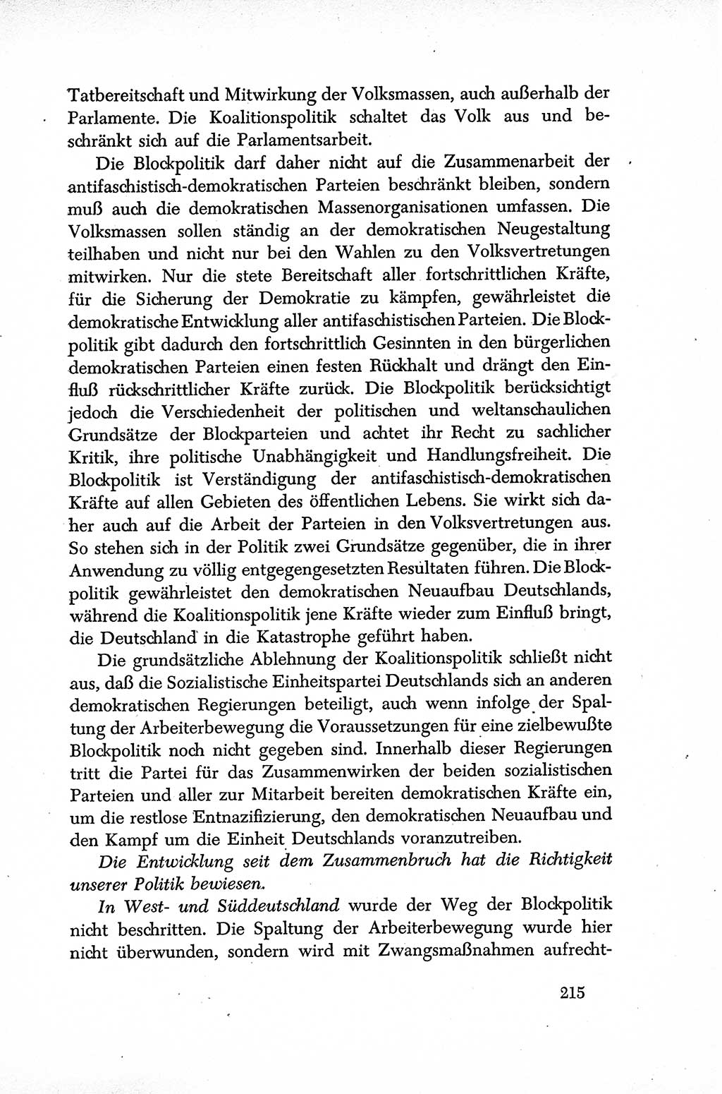 Dokumente der Sozialistischen Einheitspartei Deutschlands (SED) [Sowjetische Besatzungszone (SBZ) Deutschlands] 1946-1948, Seite 215 (Dok. SED SBZ Dtl. 1946-1948, S. 215)