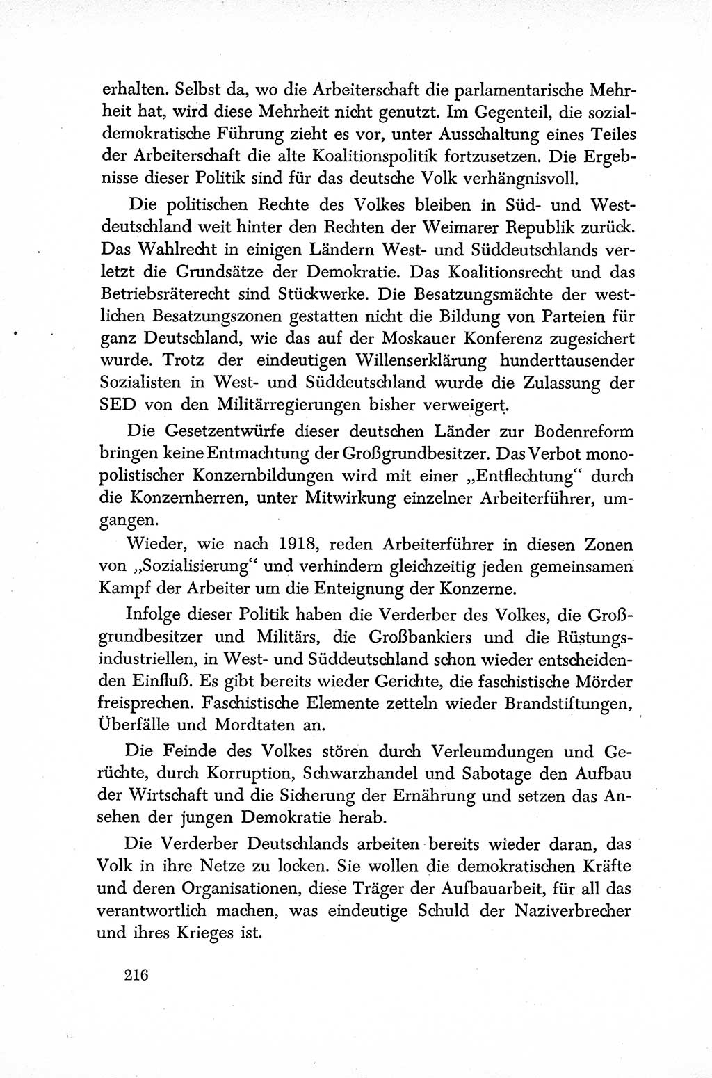 Dokumente der Sozialistischen Einheitspartei Deutschlands (SED) [Sowjetische Besatzungszone (SBZ) Deutschlands] 1946-1948, Seite 216 (Dok. SED SBZ Dtl. 1946-1948, S. 216)