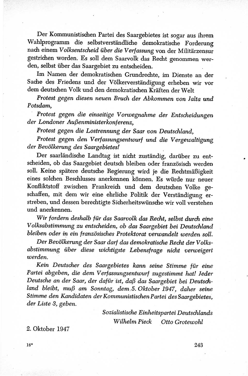 Dokumente der Sozialistischen Einheitspartei Deutschlands (SED) [Sowjetische Besatzungszone (SBZ) Deutschlands] 1946-1948, Seite 243 (Dok. SED SBZ Dtl. 1946-1948, S. 243)