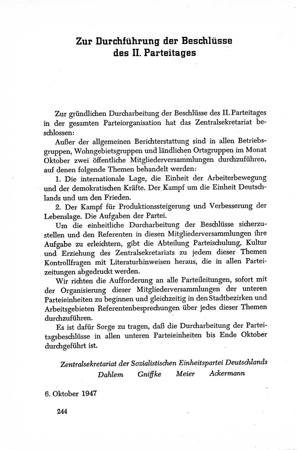Dokumente der Sozialistischen Einheitspartei Deutschlands (SED) [Sowjetische Besatzungszone (SBZ) Deutschlands] 1946-1948, Seite 244 (Dok. SED SBZ Dtl. 1946-1948, S. 244)