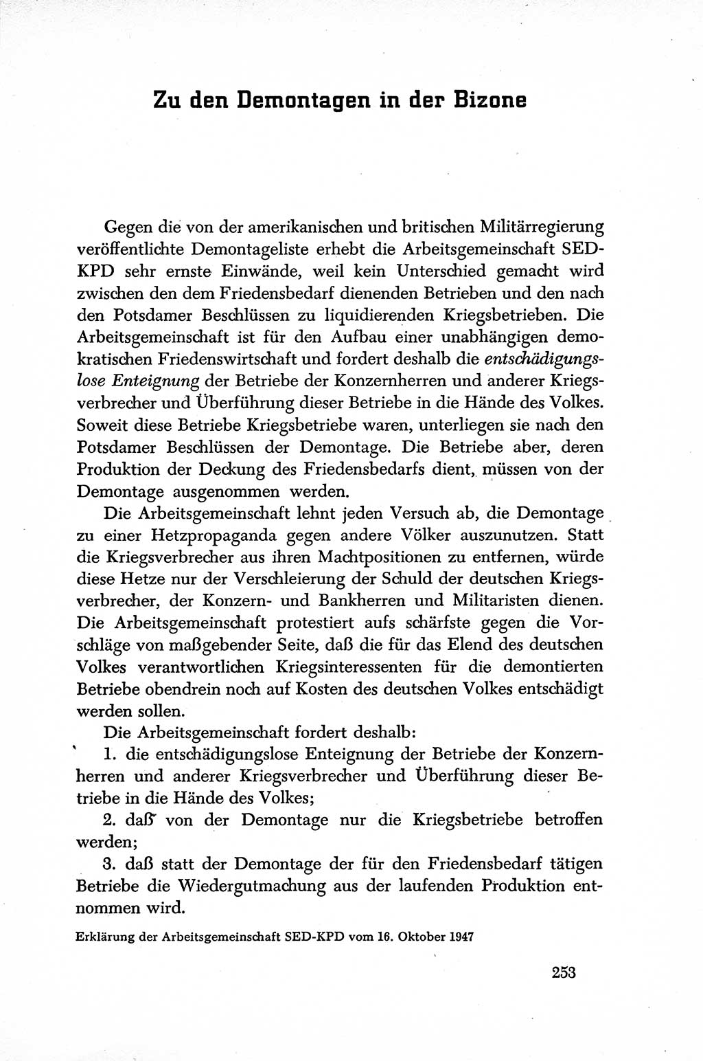 Dokumente der Sozialistischen Einheitspartei Deutschlands (SED) [Sowjetische Besatzungszone (SBZ) Deutschlands] 1946-1948, Seite 253 (Dok. SED SBZ Dtl. 1946-1948, S. 253)