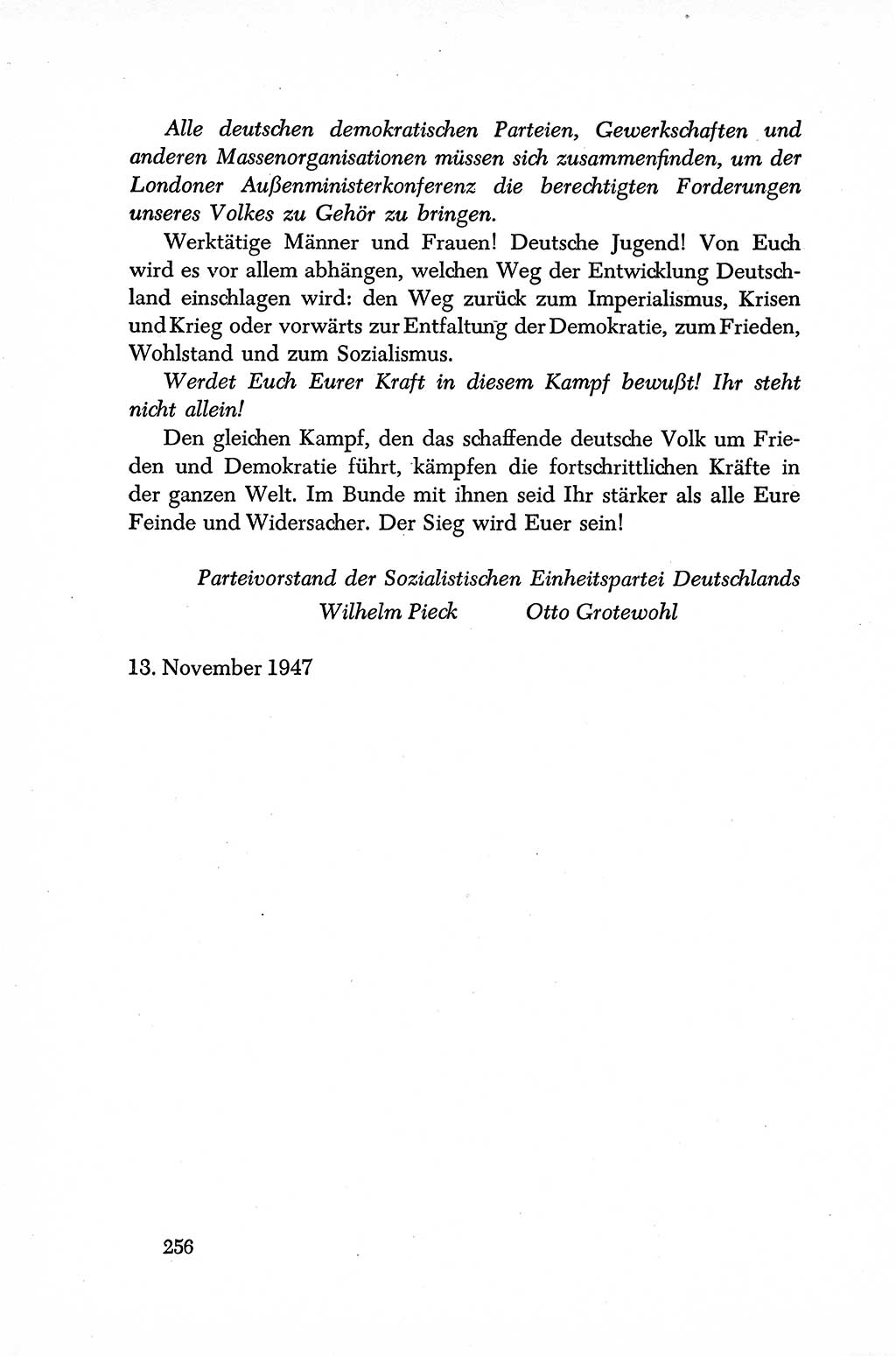 Dokumente der Sozialistischen Einheitspartei Deutschlands (SED) [Sowjetische Besatzungszone (SBZ) Deutschlands] 1946-1948, Seite 256 (Dok. SED SBZ Dtl. 1946-1948, S. 256)