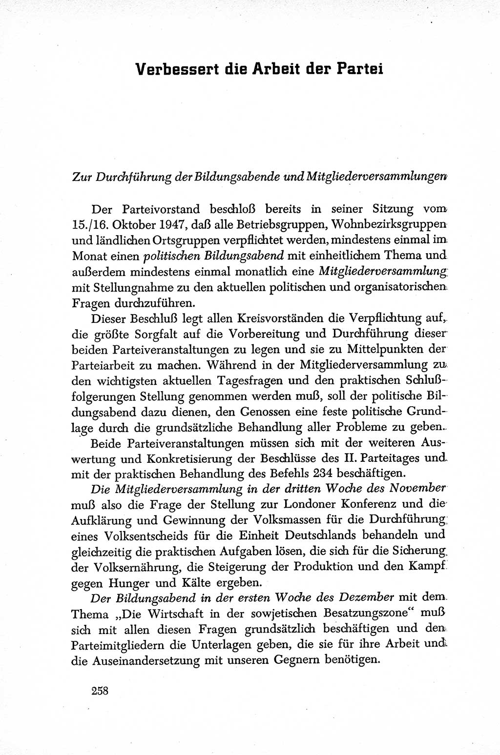 Dokumente der Sozialistischen Einheitspartei Deutschlands (SED) [Sowjetische Besatzungszone (SBZ) Deutschlands] 1946-1948, Seite 258 (Dok. SED SBZ Dtl. 1946-1948, S. 258)