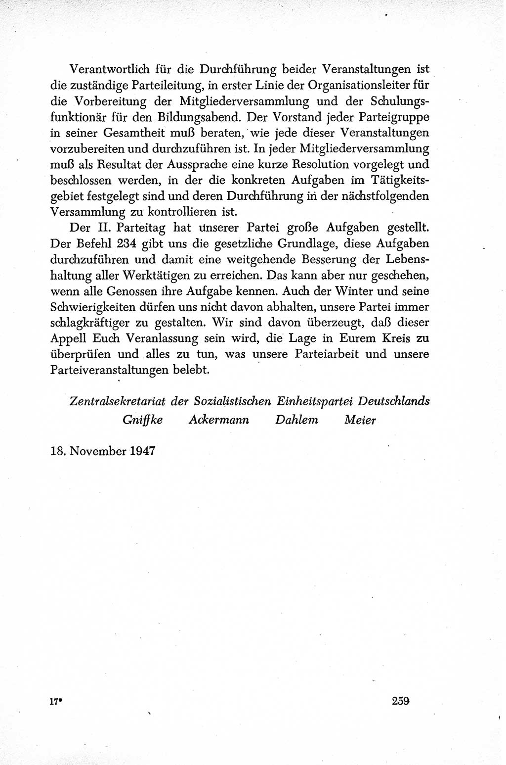 Dokumente der Sozialistischen Einheitspartei Deutschlands (SED) [Sowjetische Besatzungszone (SBZ) Deutschlands] 1946-1948, Seite 259 (Dok. SED SBZ Dtl. 1946-1948, S. 259)
