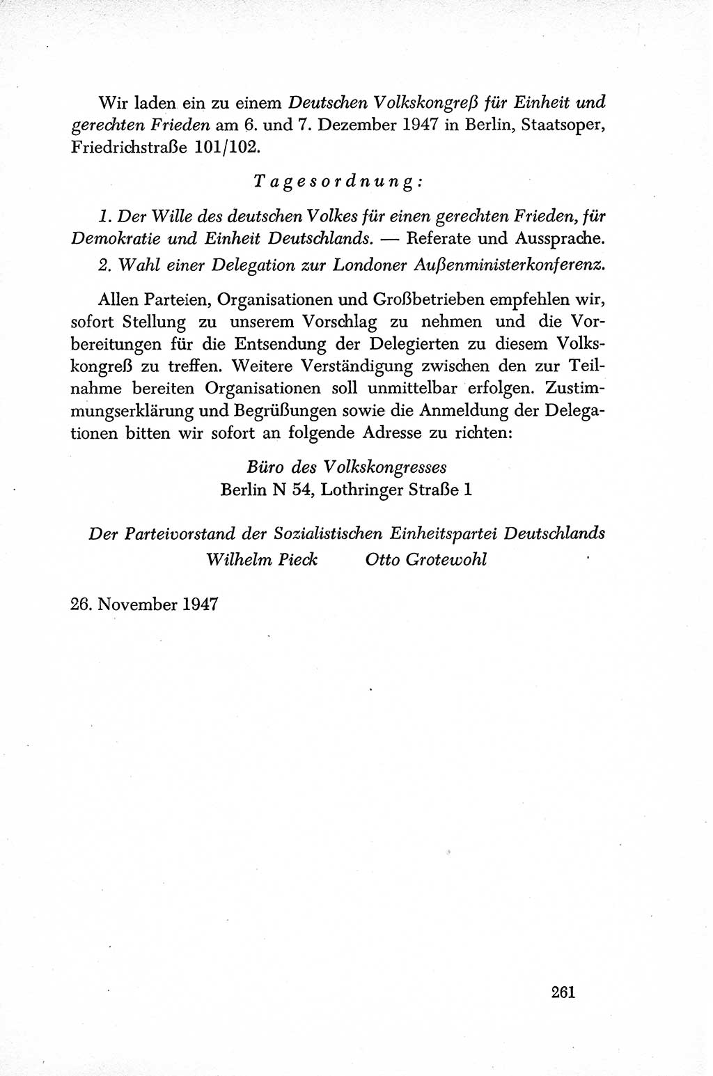 Dokumente der Sozialistischen Einheitspartei Deutschlands (SED) [Sowjetische Besatzungszone (SBZ) Deutschlands] 1946-1948, Seite 261 (Dok. SED SBZ Dtl. 1946-1948, S. 261)