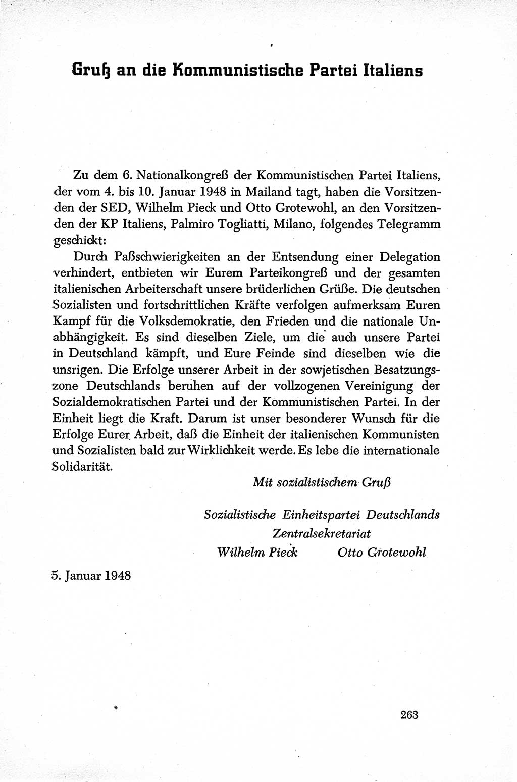 Dokumente der Sozialistischen Einheitspartei Deutschlands (SED) [Sowjetische Besatzungszone (SBZ) Deutschlands] 1946-1948, Seite 263 (Dok. SED SBZ Dtl. 1946-1948, S. 263)