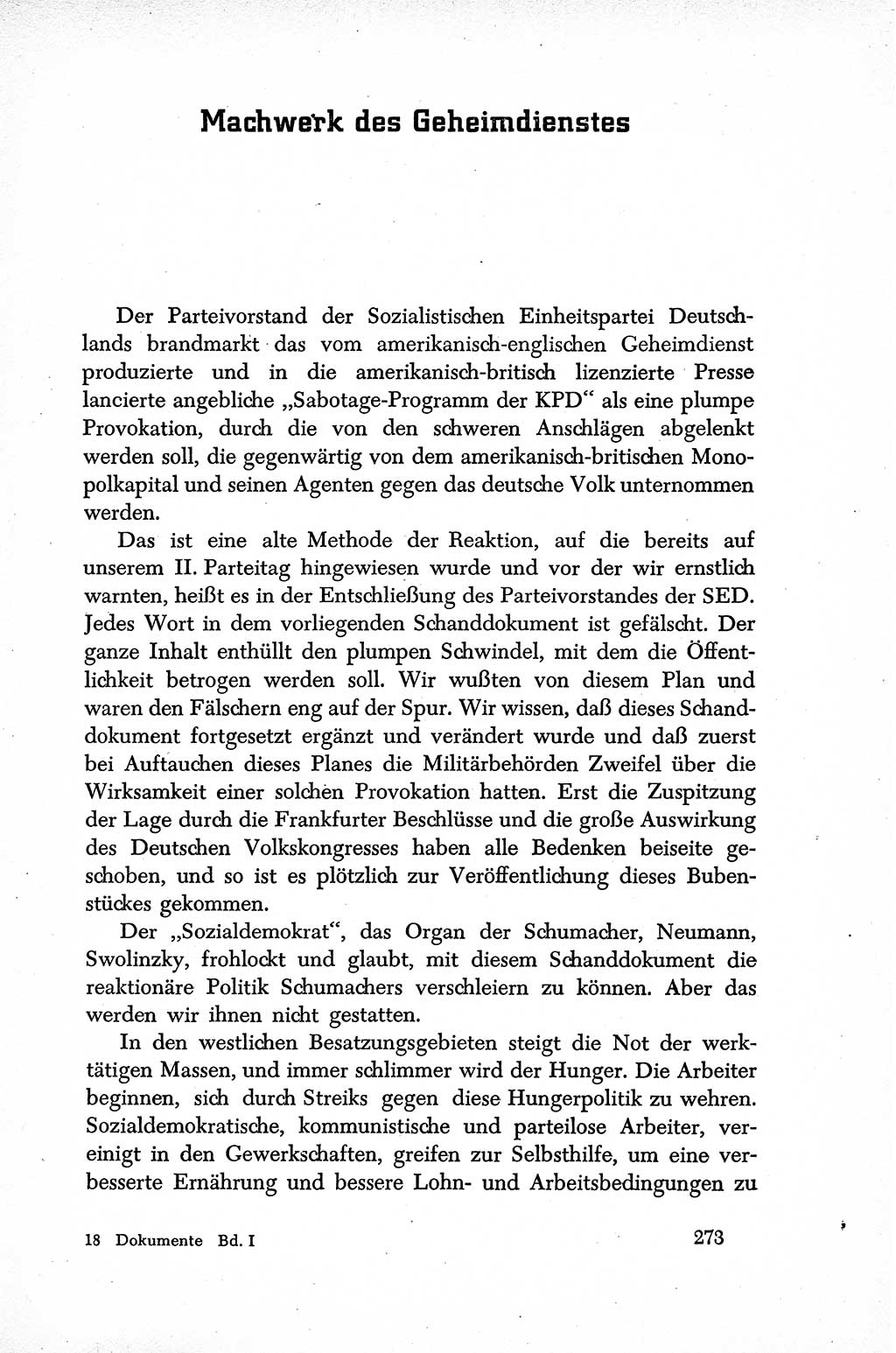 Dokumente der Sozialistischen Einheitspartei Deutschlands (SED) [Sowjetische Besatzungszone (SBZ) Deutschlands] 1946-1948, Seite 273 (Dok. SED SBZ Dtl. 1946-1948, S. 273)