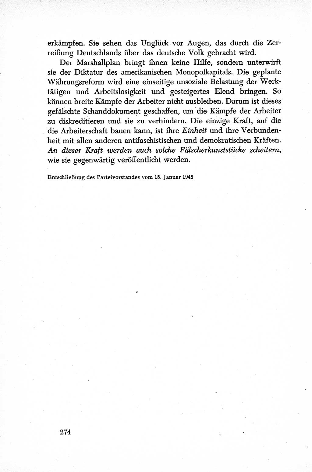 Dokumente der Sozialistischen Einheitspartei Deutschlands (SED) [Sowjetische Besatzungszone (SBZ) Deutschlands] 1946-1948, Seite 274 (Dok. SED SBZ Dtl. 1946-1948, S. 274)