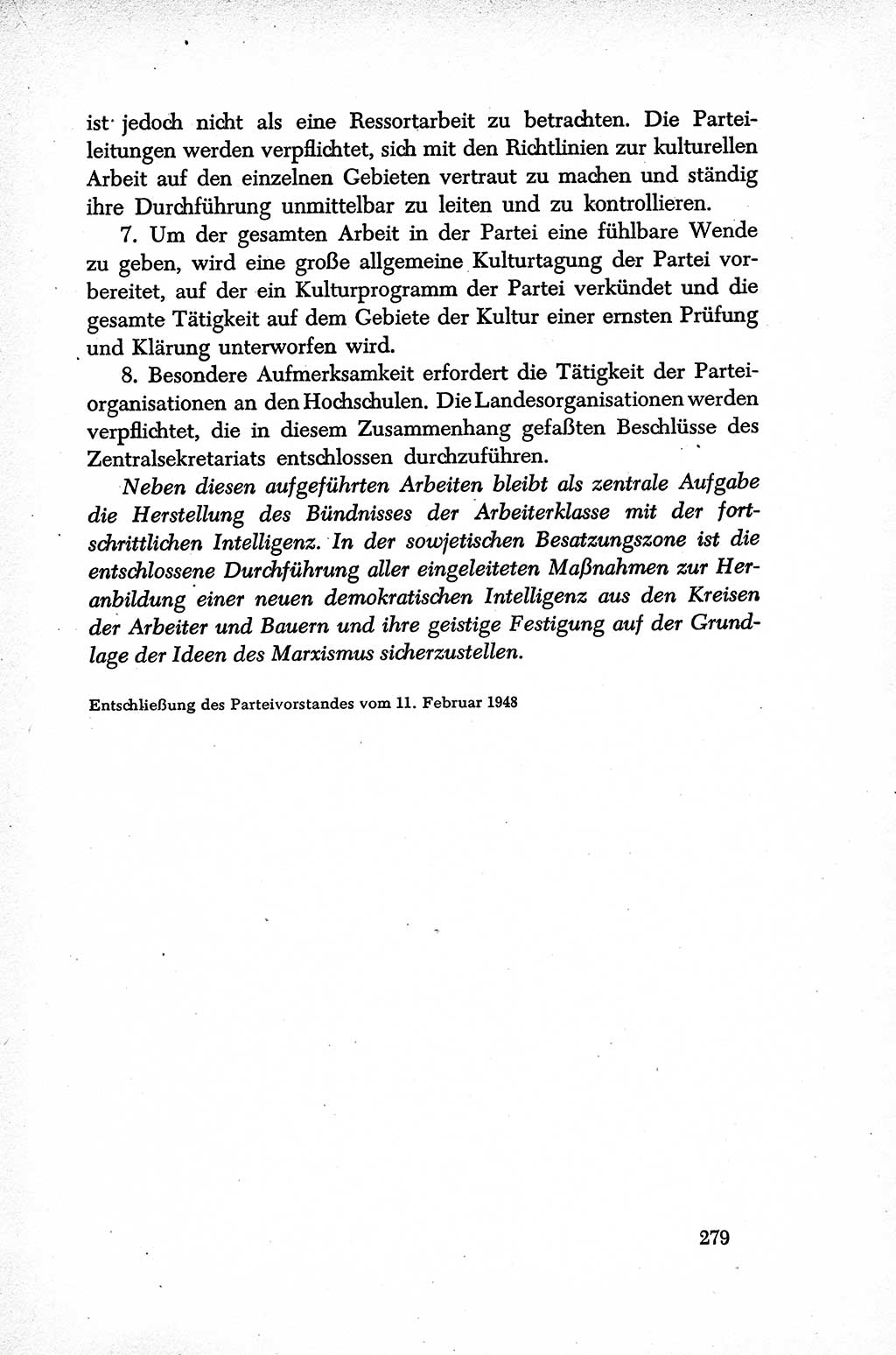 Dokumente der Sozialistischen Einheitspartei Deutschlands (SED) [Sowjetische Besatzungszone (SBZ) Deutschlands] 1946-1948, Seite 279 (Dok. SED SBZ Dtl. 1946-1948, S. 279)