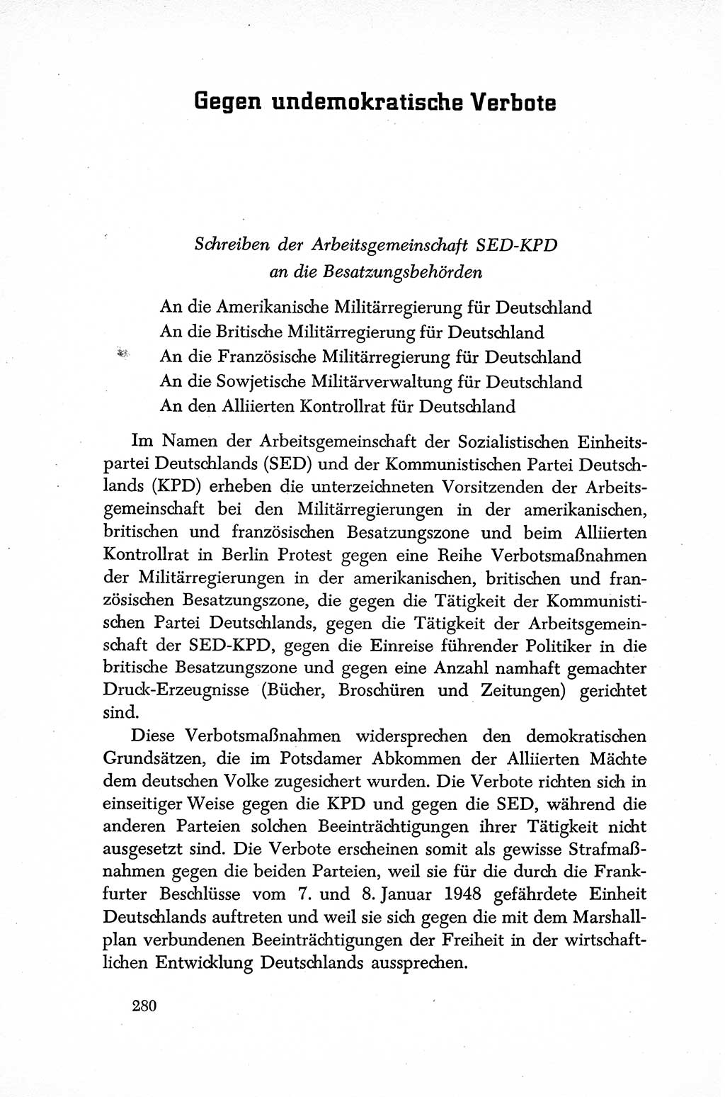 Dokumente der Sozialistischen Einheitspartei Deutschlands (SED) [Sowjetische Besatzungszone (SBZ) Deutschlands] 1946-1948, Seite 280 (Dok. SED SBZ Dtl. 1946-1948, S. 280)