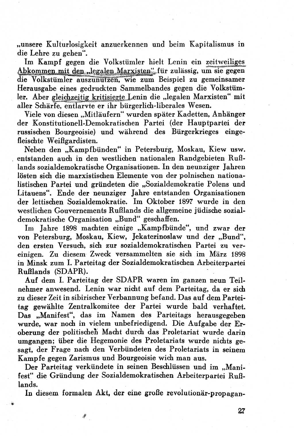 Geschichte der Kommunistischen Partei der Sowjetunion (KPdSU) [Sowjetische Besatzungszone (SBZ) Deutschlands] 1946, Seite 27 (Gesch. KPdSU SBZ Dtl. 1946, S. 27)