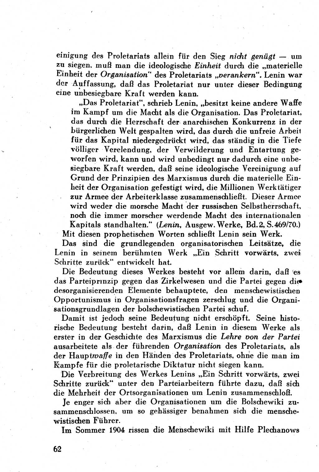 Geschichte der Kommunistischen Partei der Sowjetunion (KPdSU) [Sowjetische Besatzungszone (SBZ) Deutschlands] 1946, Seite 62 (Gesch. KPdSU SBZ Dtl. 1946, S. 62)