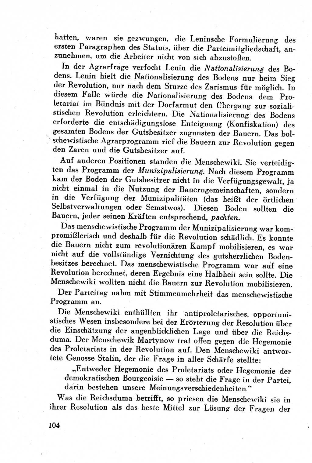Geschichte der Kommunistischen Partei der Sowjetunion (KPdSU) [Sowjetische Besatzungszone (SBZ) Deutschlands] 1946, Seite 104 (Gesch. KPdSU SBZ Dtl. 1946, S. 104)