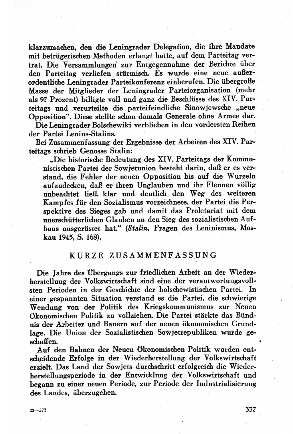 Geschichte der Kommunistischen Partei der Sowjetunion (KPdSU) [Sowjetische Besatzungszone (SBZ) Deutschlands] 1946, Seite 337 (Gesch. KPdSU SBZ Dtl. 1946, S. 337)