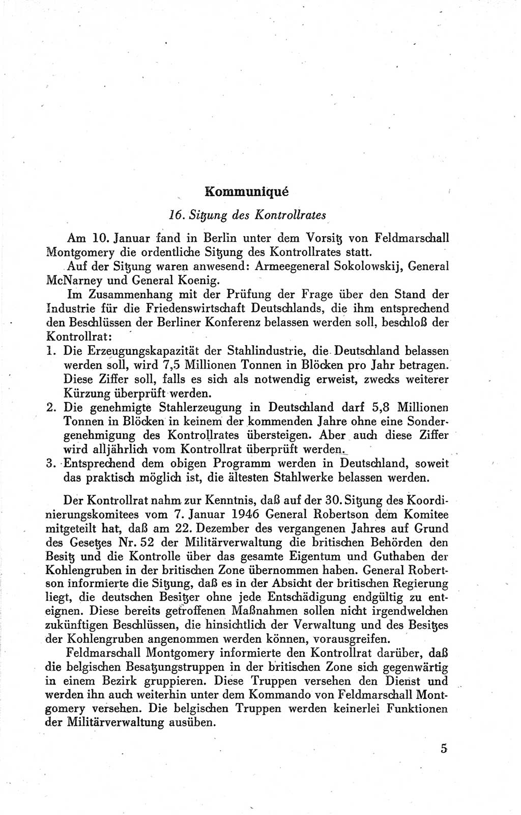 Der Alliierte Kontrollrat für Deutschland - Die Alliierte Kommandantur der Stadt Berlin, Kommuniqués, Gesetze, Direktiven, Befehle, Anordnungen, Sammelheft 2 1946, Seite 5 (AKR Dtl., All. Kdtr. Bln., 1946, S. 5)