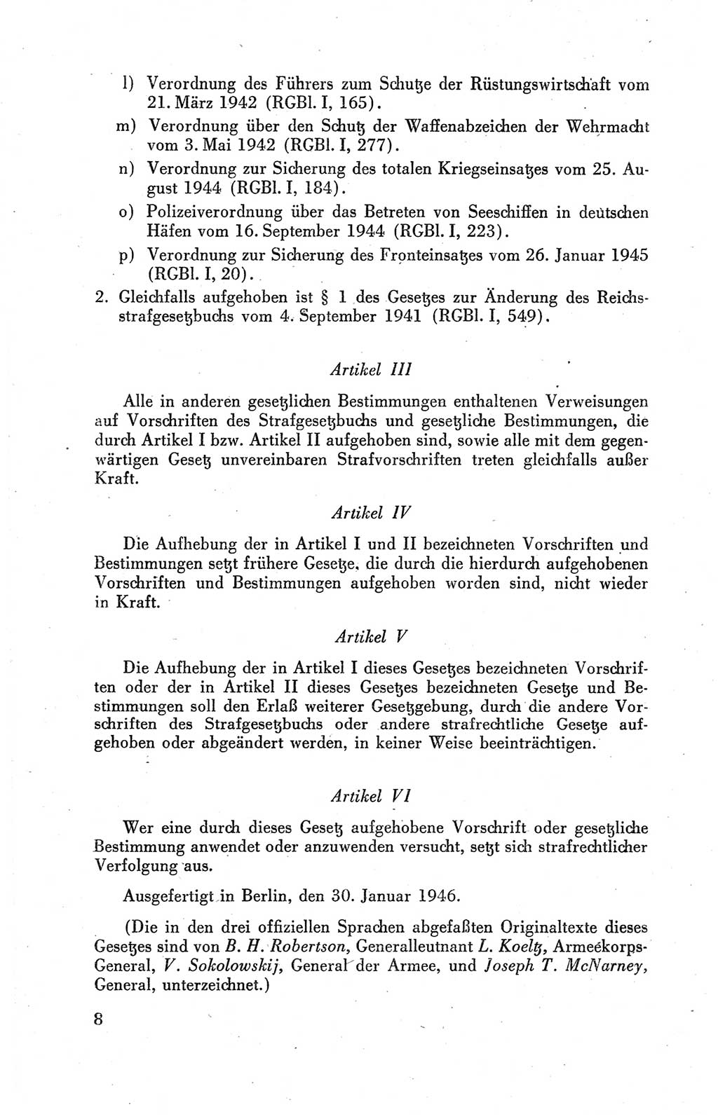 Der Alliierte Kontrollrat für Deutschland - Die Alliierte Kommandantur der Stadt Berlin, Kommuniqués, Gesetze, Direktiven, Befehle, Anordnungen, Sammelheft 2 1946, Seite 8 (AKR Dtl., All. Kdtr. Bln., 1946, S. 8)