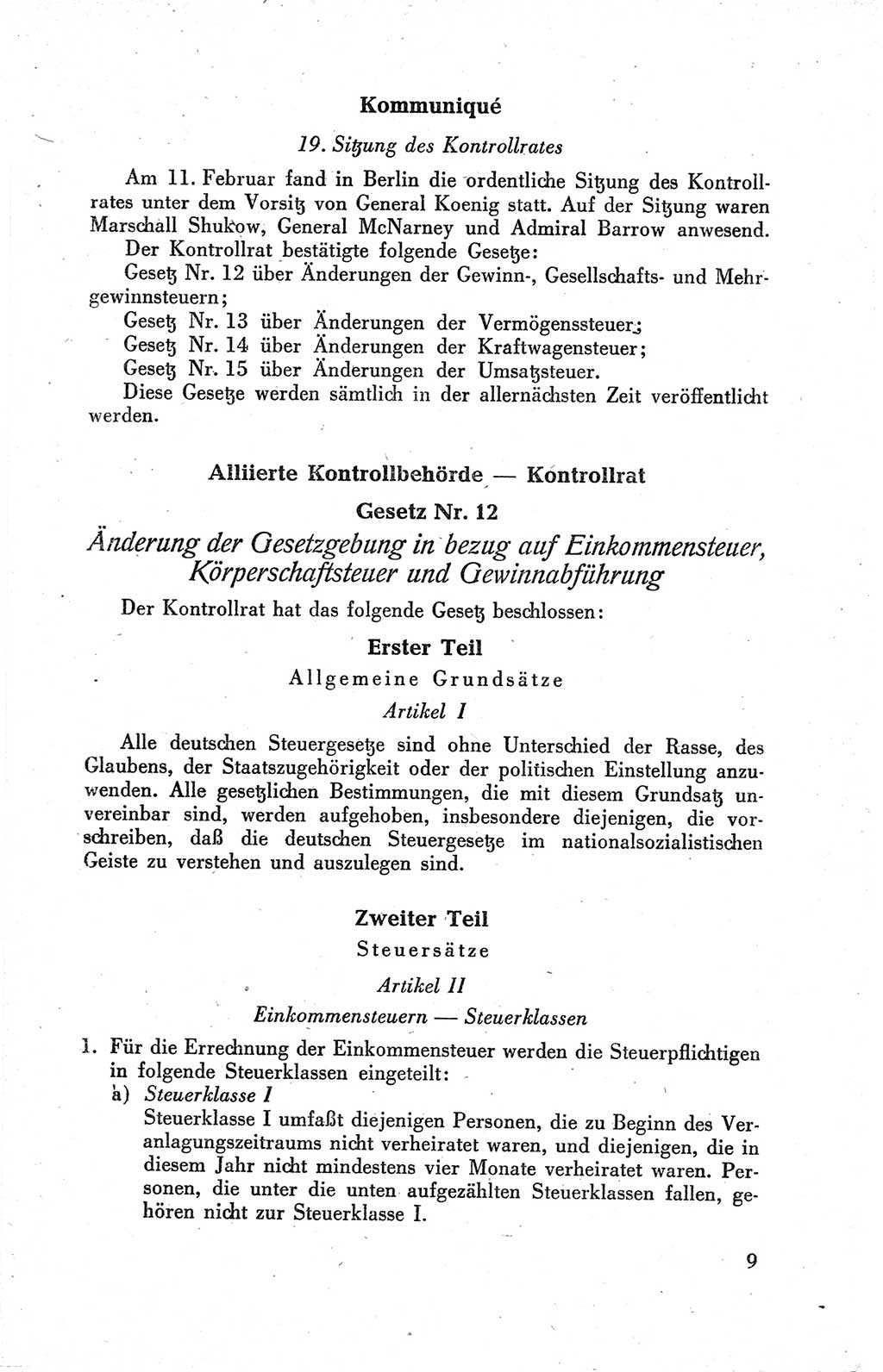 Der Alliierte Kontrollrat für Deutschland - Die Alliierte Kommandantur der Stadt Berlin, Kommuniqués, Gesetze, Direktiven, Befehle, Anordnungen, Sammelheft 2 1946, Seite 9 (AKR Dtl., All. Kdtr. Bln., 1946, S. 9)