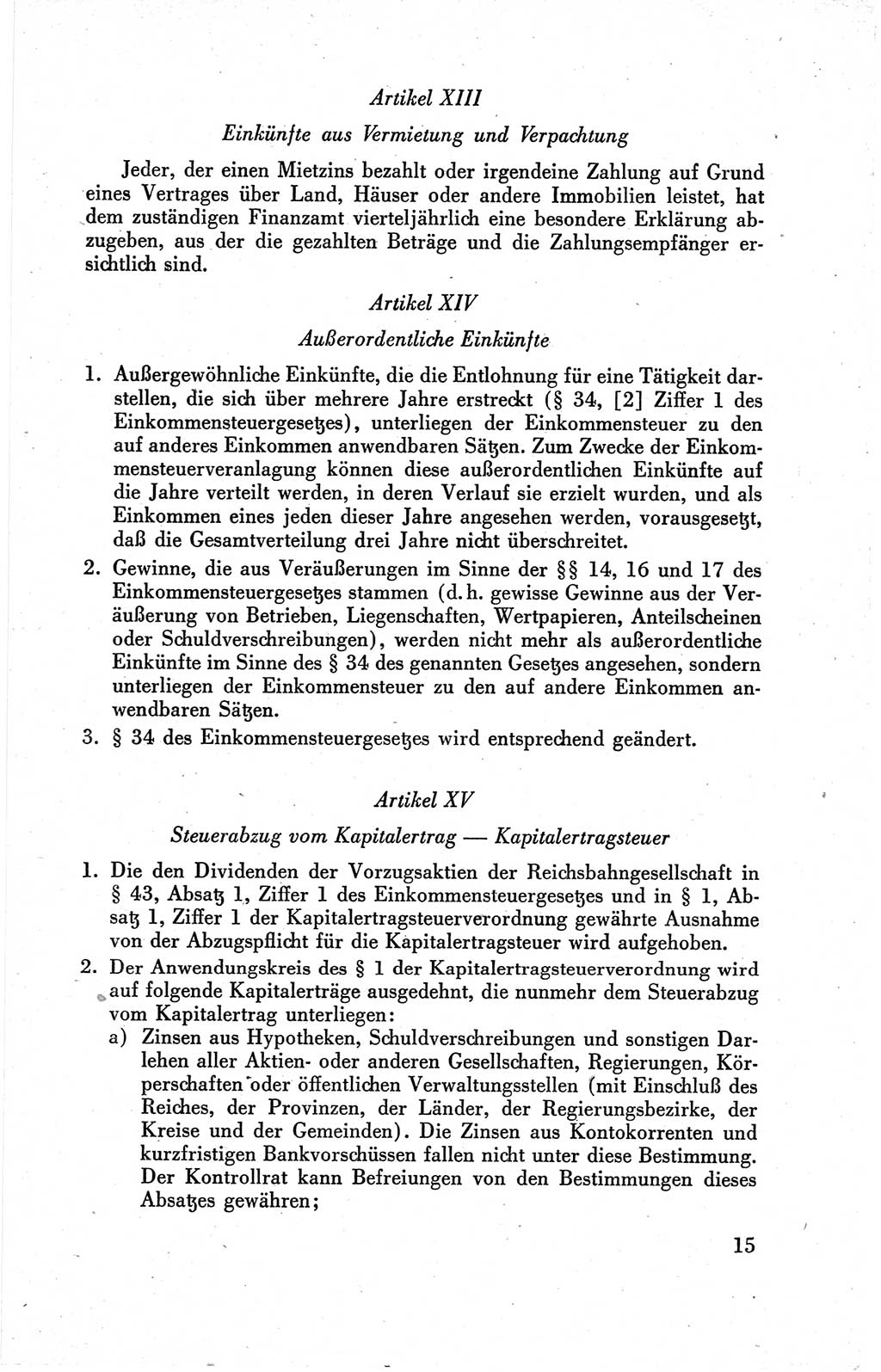 Der Alliierte Kontrollrat für Deutschland - Die Alliierte Kommandantur der Stadt Berlin, Kommuniqués, Gesetze, Direktiven, Befehle, Anordnungen, Sammelheft 2 1946, Seite 15 (AKR Dtl., All. Kdtr. Bln., 1946, S. 15)