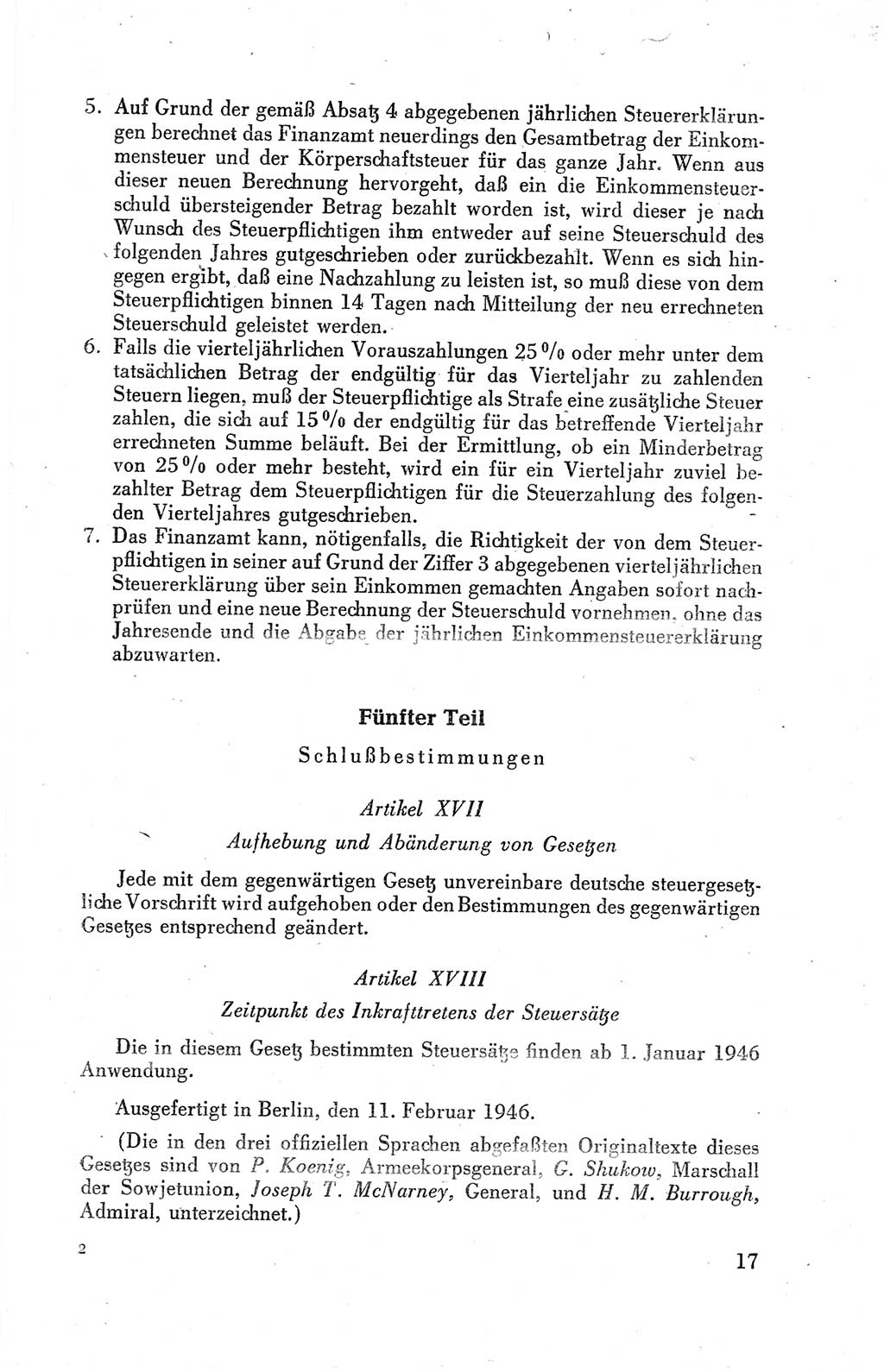 Der Alliierte Kontrollrat für Deutschland - Die Alliierte Kommandantur der Stadt Berlin, Kommuniqués, Gesetze, Direktiven, Befehle, Anordnungen, Sammelheft 2 1946, Seite 17 (AKR Dtl., All. Kdtr. Bln., 1946, S. 17)