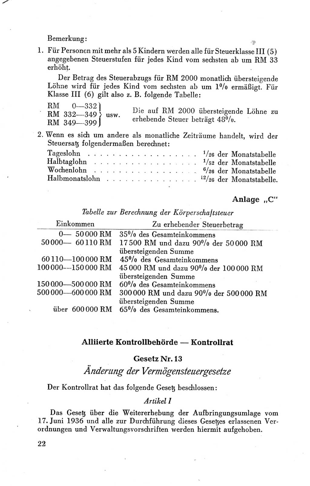 Der Alliierte Kontrollrat für Deutschland - Die Alliierte Kommandantur der Stadt Berlin, Kommuniqués, Gesetze, Direktiven, Befehle, Anordnungen, Sammelheft 2 1946, Seite 22 (AKR Dtl., All. Kdtr. Bln., 1946, S. 22)