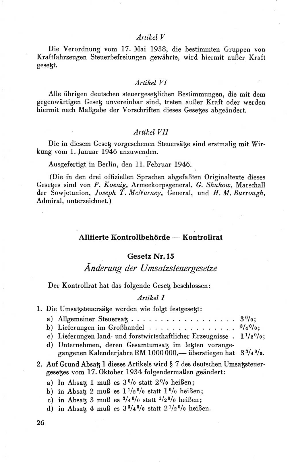 Der Alliierte Kontrollrat für Deutschland - Die Alliierte Kommandantur der Stadt Berlin, Kommuniqués, Gesetze, Direktiven, Befehle, Anordnungen, Sammelheft 2 1946, Seite 26 (AKR Dtl., All. Kdtr. Bln., 1946, S. 26)