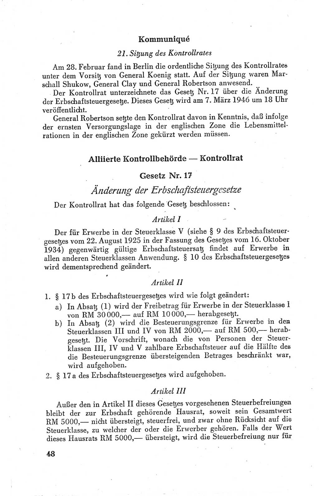 Der Alliierte Kontrollrat für Deutschland - Die Alliierte Kommandantur der Stadt Berlin, Kommuniqués, Gesetze, Direktiven, Befehle, Anordnungen, Sammelheft 2 1946, Seite 48 (AKR Dtl., All. Kdtr. Bln., 1946, S. 48)