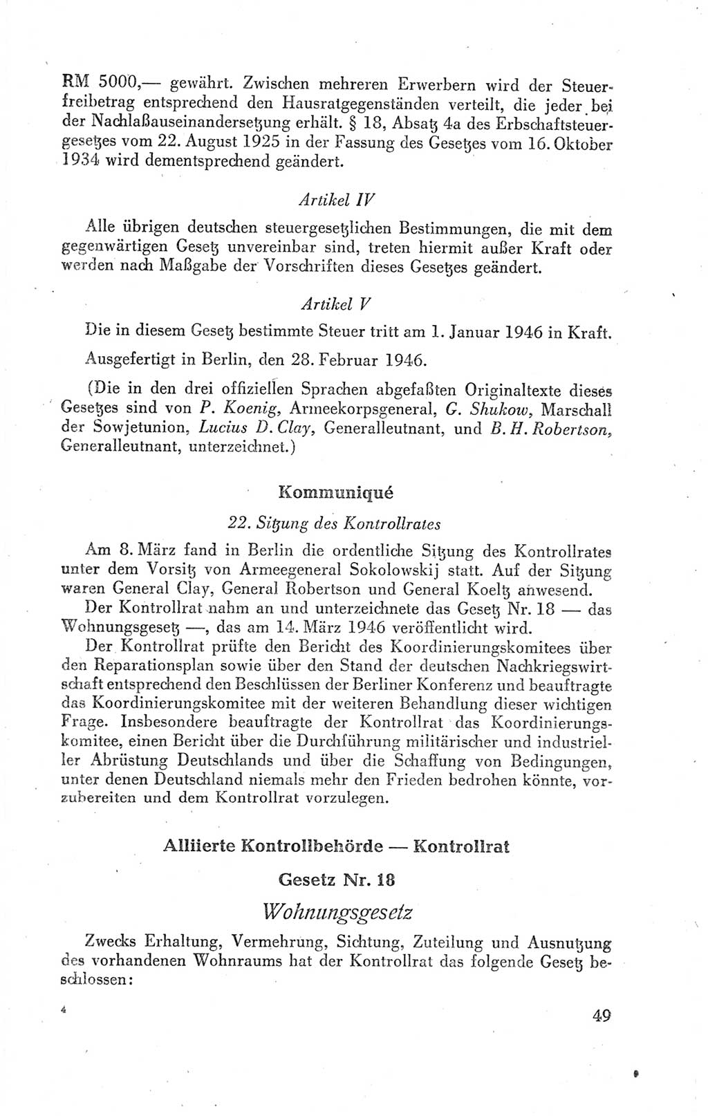 Der Alliierte Kontrollrat für Deutschland - Die Alliierte Kommandantur der Stadt Berlin, Kommuniqués, Gesetze, Direktiven, Befehle, Anordnungen, Sammelheft 2 1946, Seite 49 (AKR Dtl., All. Kdtr. Bln., 1946, S. 49)