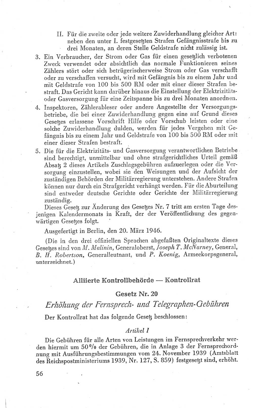 Der Alliierte Kontrollrat für Deutschland - Die Alliierte Kommandantur der Stadt Berlin, Kommuniqués, Gesetze, Direktiven, Befehle, Anordnungen, Sammelheft 2 1946, Seite 56 (AKR Dtl., All. Kdtr. Bln., 1946, S. 56)