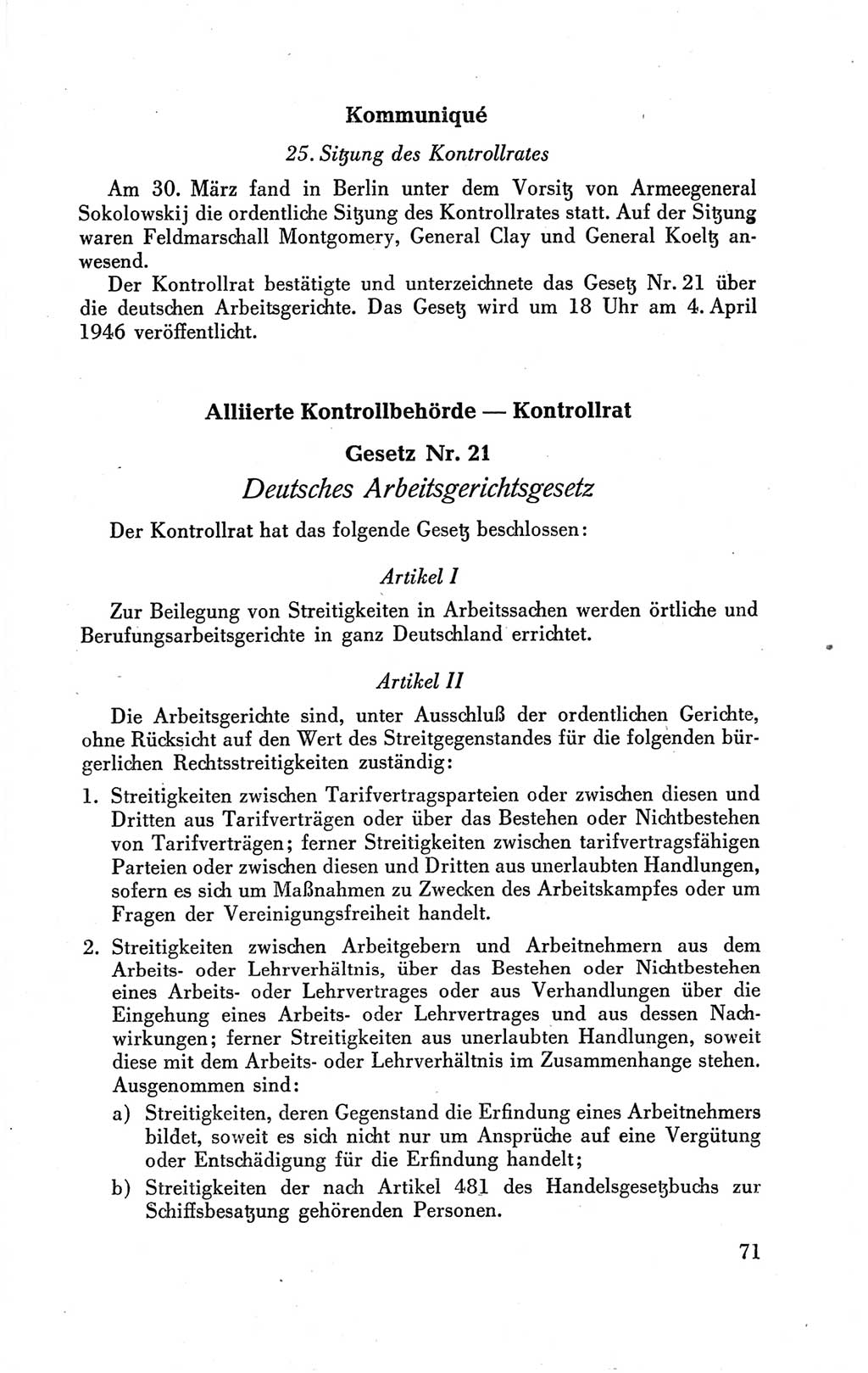 Der Alliierte Kontrollrat für Deutschland - Die Alliierte Kommandantur der Stadt Berlin, Kommuniqués, Gesetze, Direktiven, Befehle, Anordnungen, Sammelheft 2 1946, Seite 71 (AKR Dtl., All. Kdtr. Bln., 1946, S. 71)