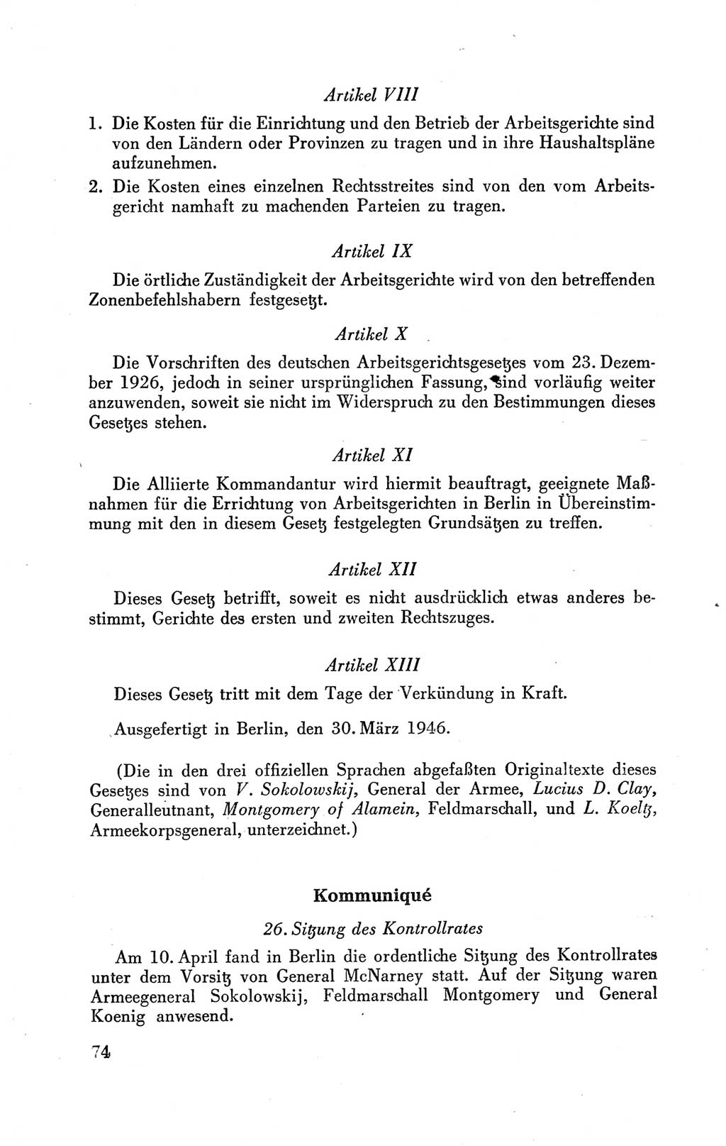 Der Alliierte Kontrollrat für Deutschland - Die Alliierte Kommandantur der Stadt Berlin, Kommuniqués, Gesetze, Direktiven, Befehle, Anordnungen, Sammelheft 2 1946, Seite 74 (AKR Dtl., All. Kdtr. Bln., 1946, S. 74)