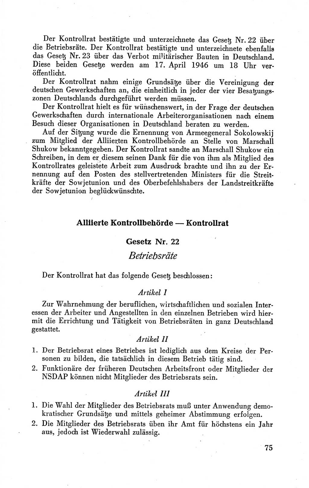 Der Alliierte Kontrollrat für Deutschland - Die Alliierte Kommandantur der Stadt Berlin, Kommuniqués, Gesetze, Direktiven, Befehle, Anordnungen, Sammelheft 2 1946, Seite 75 (AKR Dtl., All. Kdtr. Bln., 1946, S. 75)