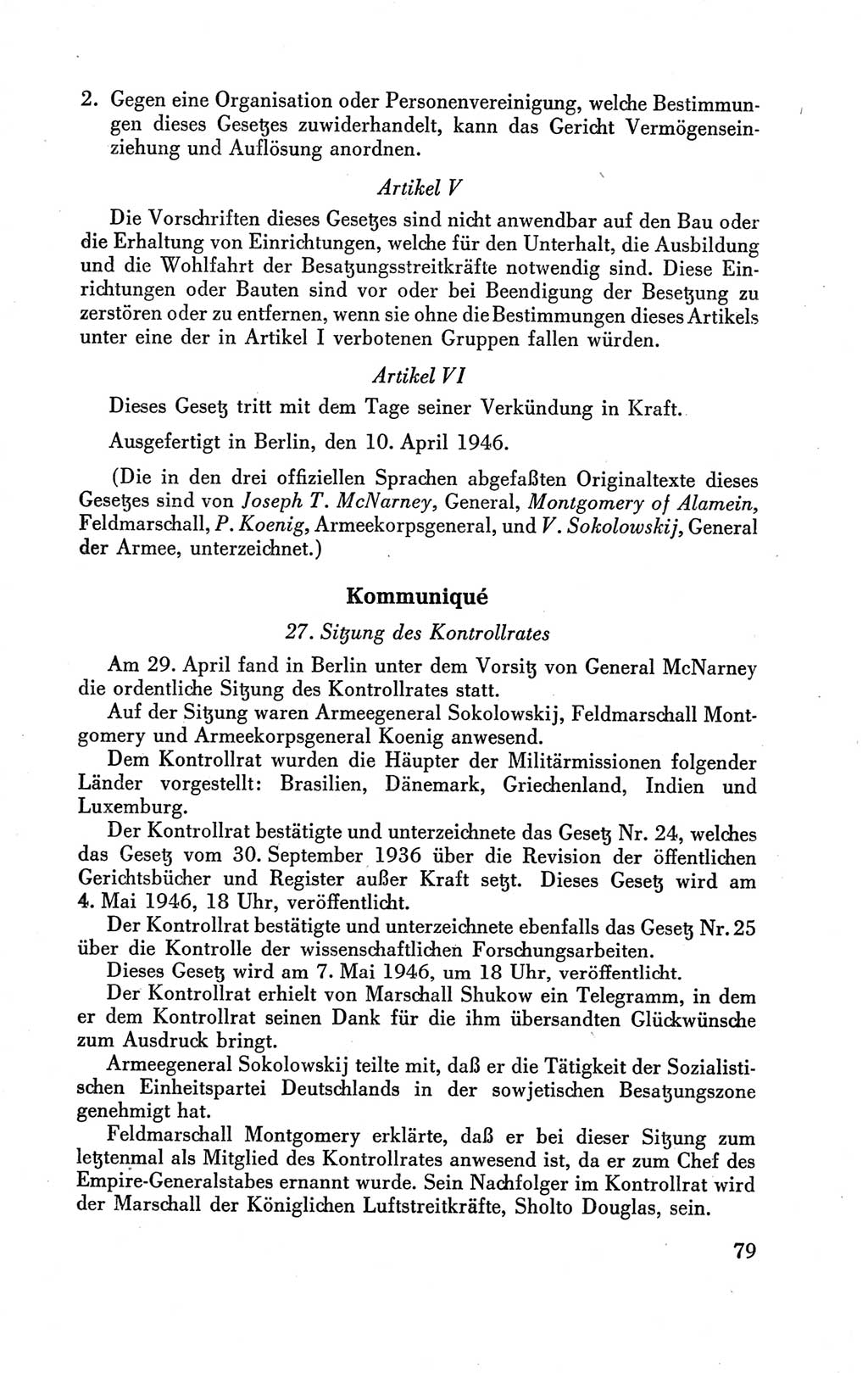 Der Alliierte Kontrollrat für Deutschland - Die Alliierte Kommandantur der Stadt Berlin, Kommuniqués, Gesetze, Direktiven, Befehle, Anordnungen, Sammelheft 2 1946, Seite 79 (AKR Dtl., All. Kdtr. Bln., 1946, S. 79)