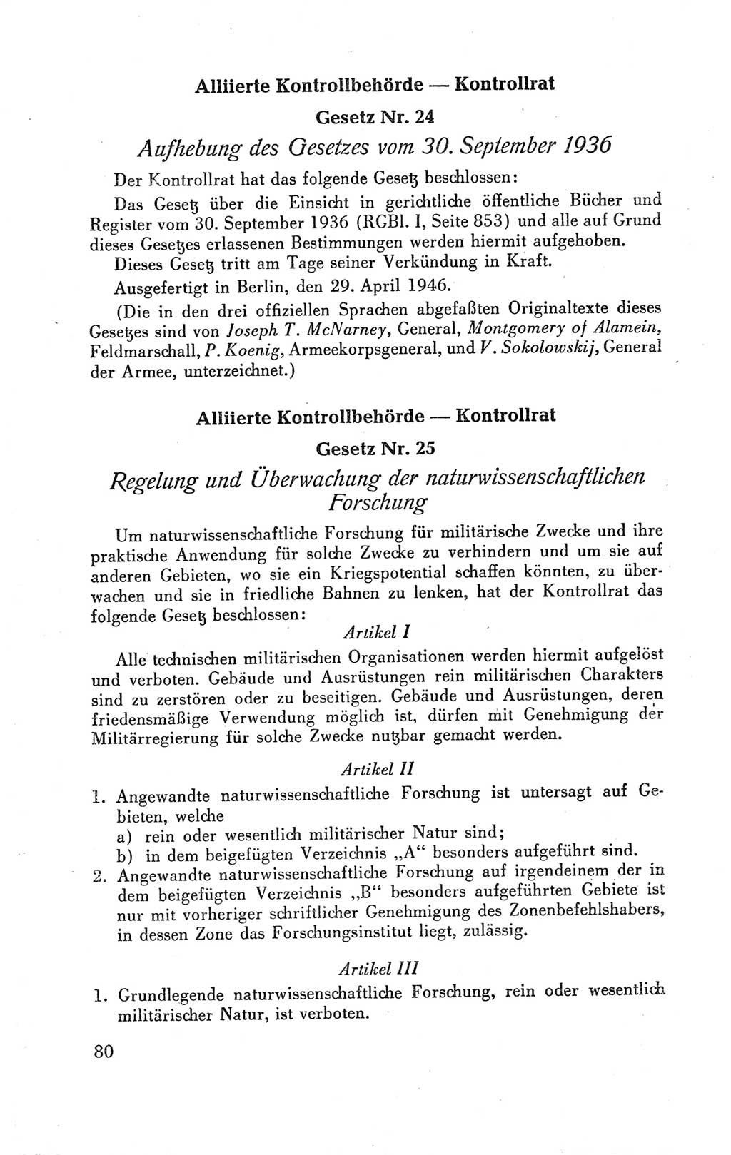 Der Alliierte Kontrollrat für Deutschland - Die Alliierte Kommandantur der Stadt Berlin, Kommuniqués, Gesetze, Direktiven, Befehle, Anordnungen, Sammelheft 2 1946, Seite 80 (AKR Dtl., All. Kdtr. Bln., 1946, S. 80)