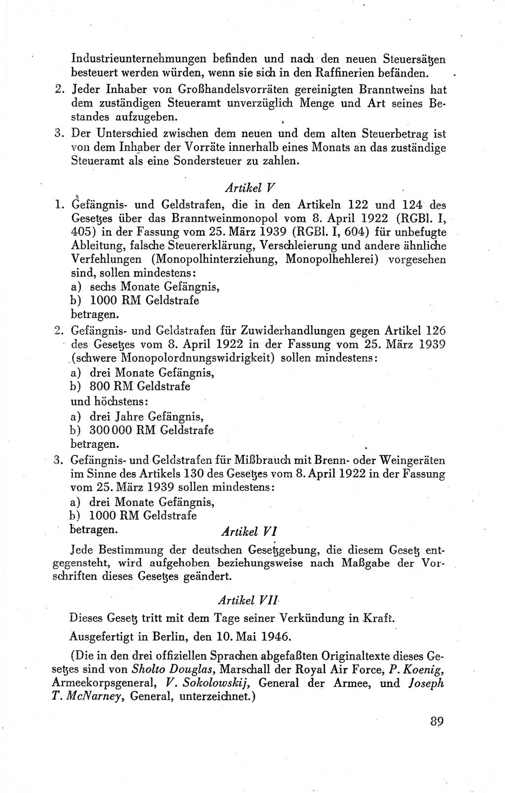 Der Alliierte Kontrollrat für Deutschland - Die Alliierte Kommandantur der Stadt Berlin, Kommuniqués, Gesetze, Direktiven, Befehle, Anordnungen, Sammelheft 2 1946, Seite 89 (AKR Dtl., All. Kdtr. Bln., 1946, S. 89)