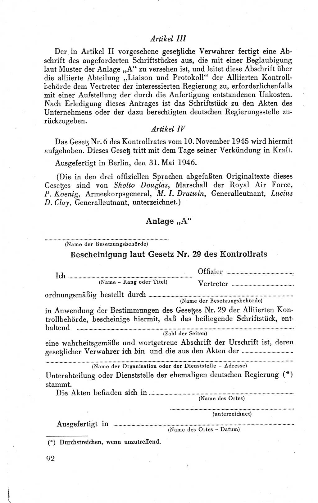 Der Alliierte Kontrollrat für Deutschland - Die Alliierte Kommandantur der Stadt Berlin, Kommuniqués, Gesetze, Direktiven, Befehle, Anordnungen, Sammelheft 2 1946, Seite 92 (AKR Dtl., All. Kdtr. Bln., 1946, S. 92)