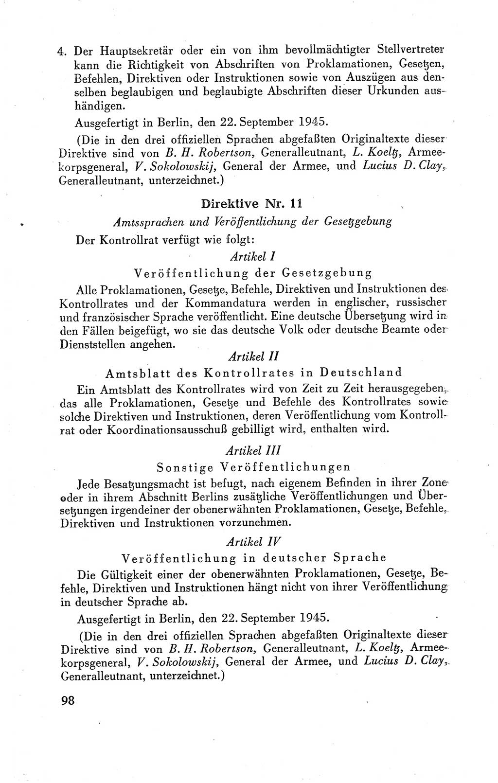 Der Alliierte Kontrollrat für Deutschland - Die Alliierte Kommandantur der Stadt Berlin, Kommuniqués, Gesetze, Direktiven, Befehle, Anordnungen, Sammelheft 2 1946, Seite 98 (AKR Dtl., All. Kdtr. Bln., 1946, S. 98)