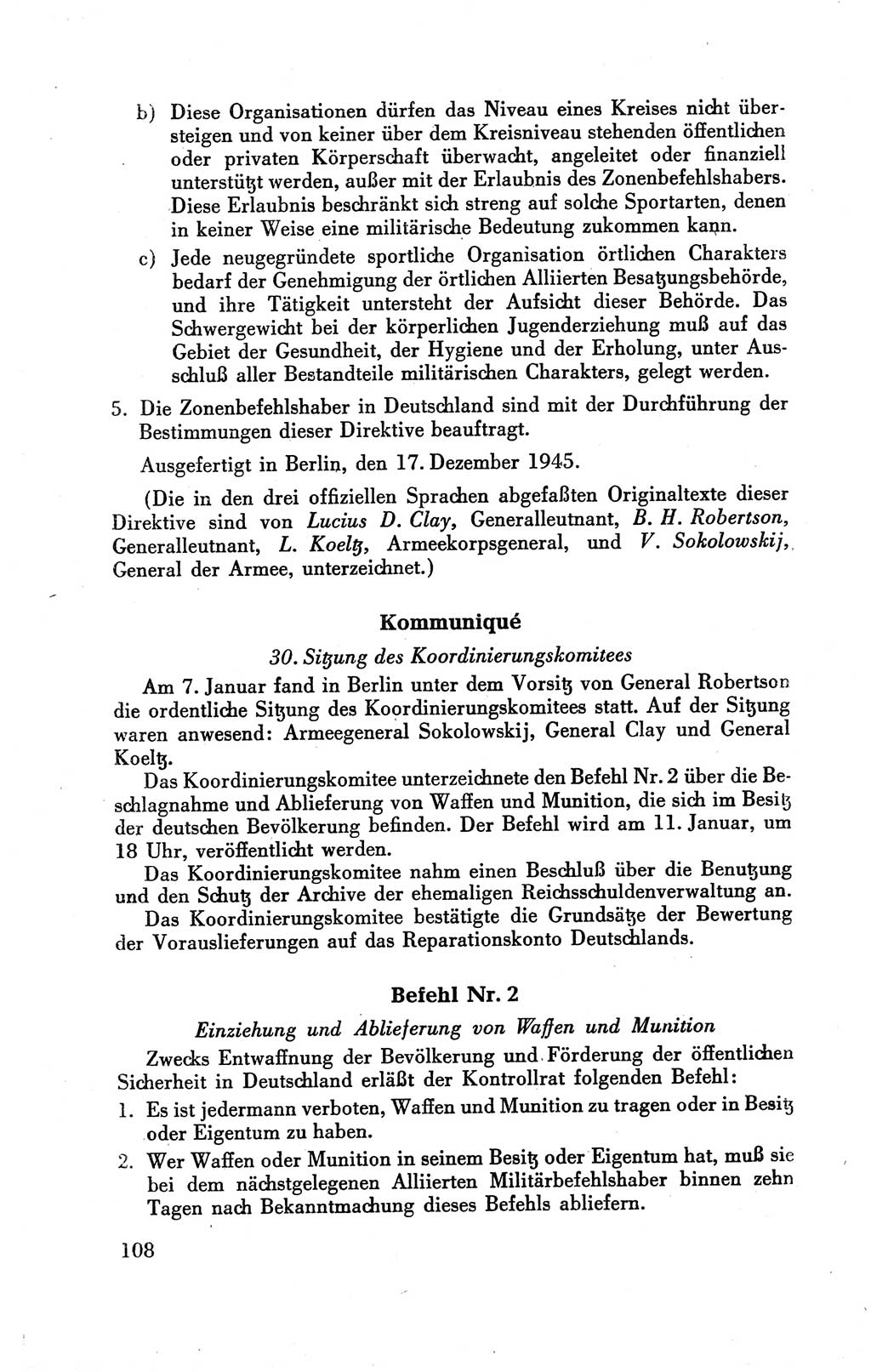 Der Alliierte Kontrollrat für Deutschland - Die Alliierte Kommandantur der Stadt Berlin, Kommuniqués, Gesetze, Direktiven, Befehle, Anordnungen, Sammelheft 2 1946, Seite 108 (AKR Dtl., All. Kdtr. Bln., 1946, S. 108)