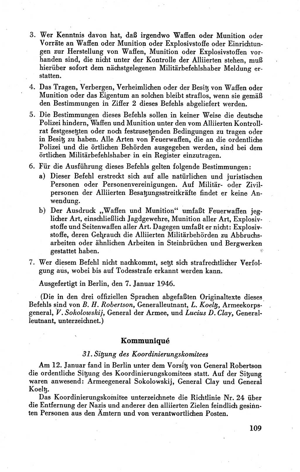 Der Alliierte Kontrollrat für Deutschland - Die Alliierte Kommandantur der Stadt Berlin, Kommuniqués, Gesetze, Direktiven, Befehle, Anordnungen, Sammelheft 2 1946, Seite 109 (AKR Dtl., All. Kdtr. Bln., 1946, S. 109)