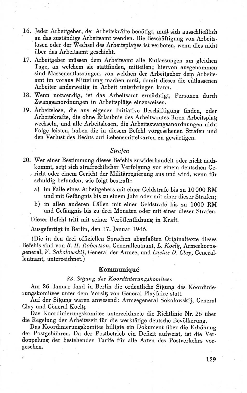 Der Alliierte Kontrollrat für Deutschland - Die Alliierte Kommandantur der Stadt Berlin, Kommuniqués, Gesetze, Direktiven, Befehle, Anordnungen, Sammelheft 2 1946, Seite 129 (AKR Dtl., All. Kdtr. Bln., 1946, S. 129)