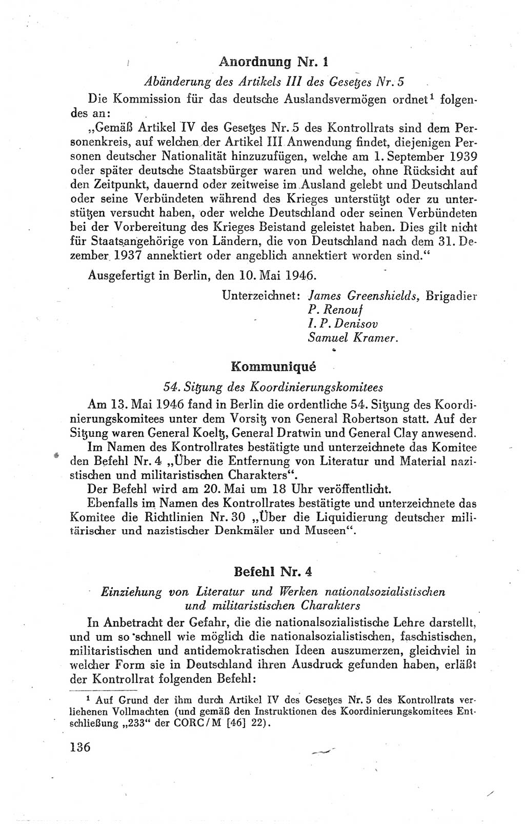 Der Alliierte Kontrollrat für Deutschland - Die Alliierte Kommandantur der Stadt Berlin, Kommuniqués, Gesetze, Direktiven, Befehle, Anordnungen, Sammelheft 2 1946, Seite 136 (AKR Dtl., All. Kdtr. Bln., 1946, S. 136)