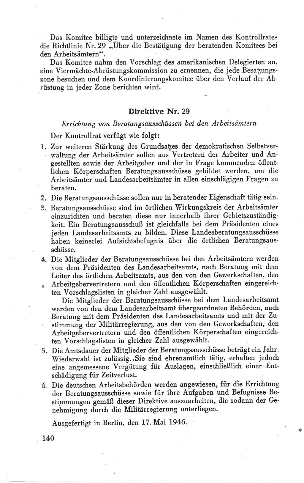 Der Alliierte Kontrollrat für Deutschland - Die Alliierte Kommandantur der Stadt Berlin, Kommuniqués, Gesetze, Direktiven, Befehle, Anordnungen, Sammelheft 2 1946, Seite 140 (AKR Dtl., All. Kdtr. Bln., 1946, S. 140)