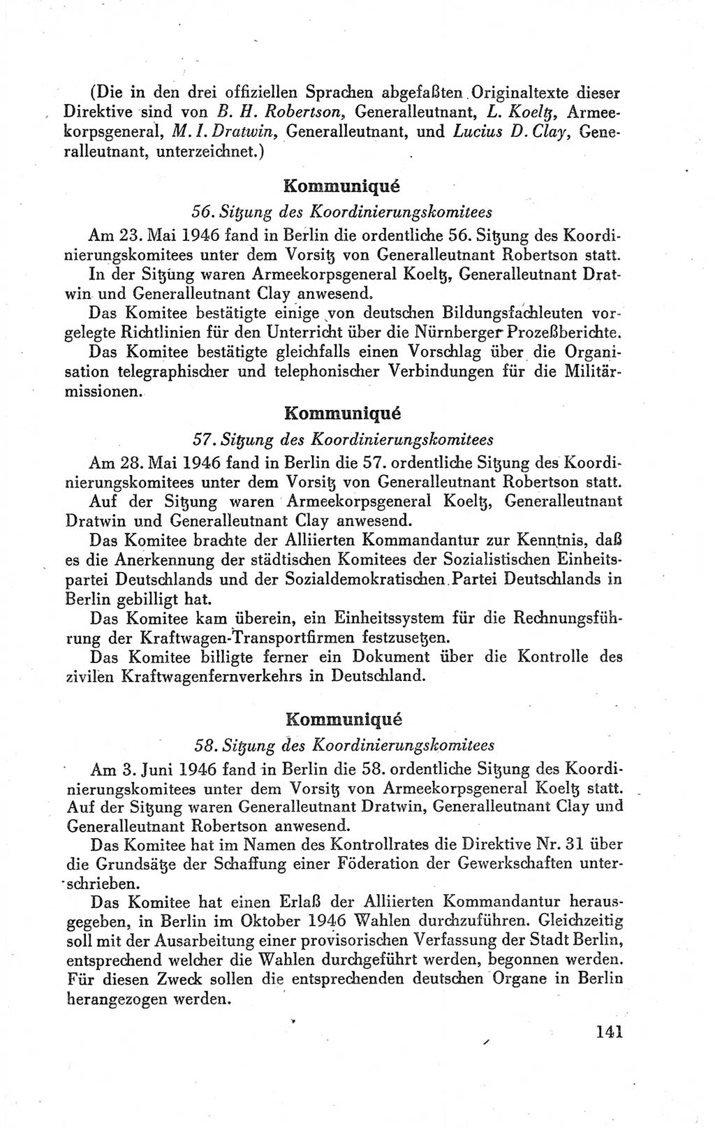 Der Alliierte Kontrollrat für Deutschland - Die Alliierte Kommandantur der Stadt Berlin, Kommuniqués, Gesetze, Direktiven, Befehle, Anordnungen, Sammelheft 2 1946, Seite 141 (AKR Dtl., All. Kdtr. Bln., 1946, S. 141)