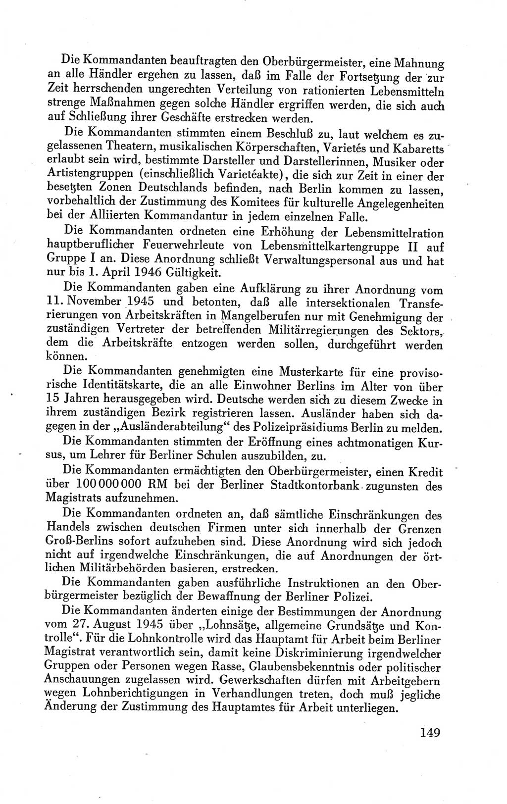 Der Alliierte Kontrollrat für Deutschland - Die Alliierte Kommandantur der Stadt Berlin, Kommuniqués, Gesetze, Direktiven, Befehle, Anordnungen, Sammelheft 2 1946, Seite 149 (AKR Dtl., All. Kdtr. Bln., 1946, S. 149)