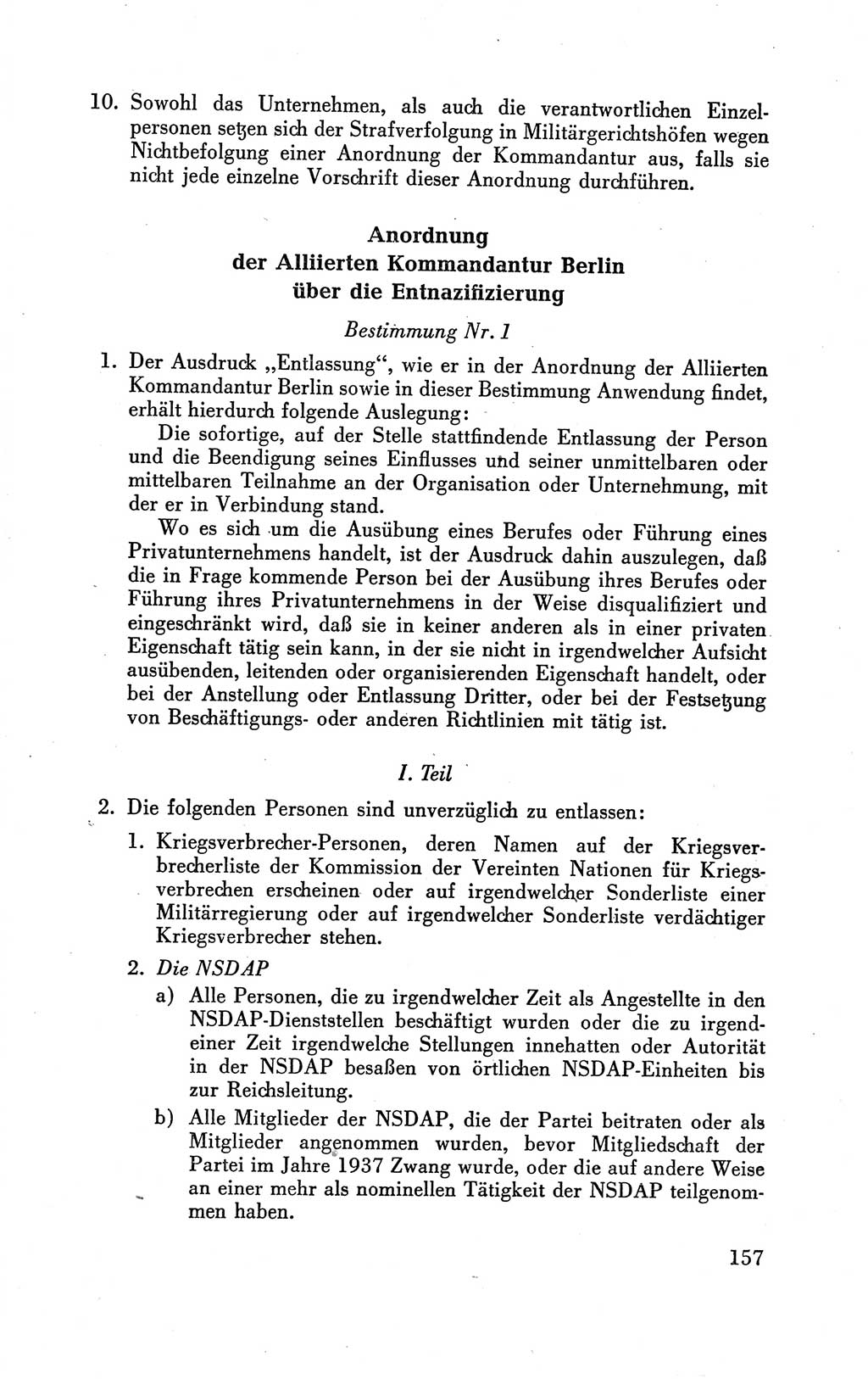 Der Alliierte Kontrollrat für Deutschland - Die Alliierte Kommandantur der Stadt Berlin, Kommuniqués, Gesetze, Direktiven, Befehle, Anordnungen, Sammelheft 2 1946, Seite 157 (AKR Dtl., All. Kdtr. Bln., 1946, S. 157)