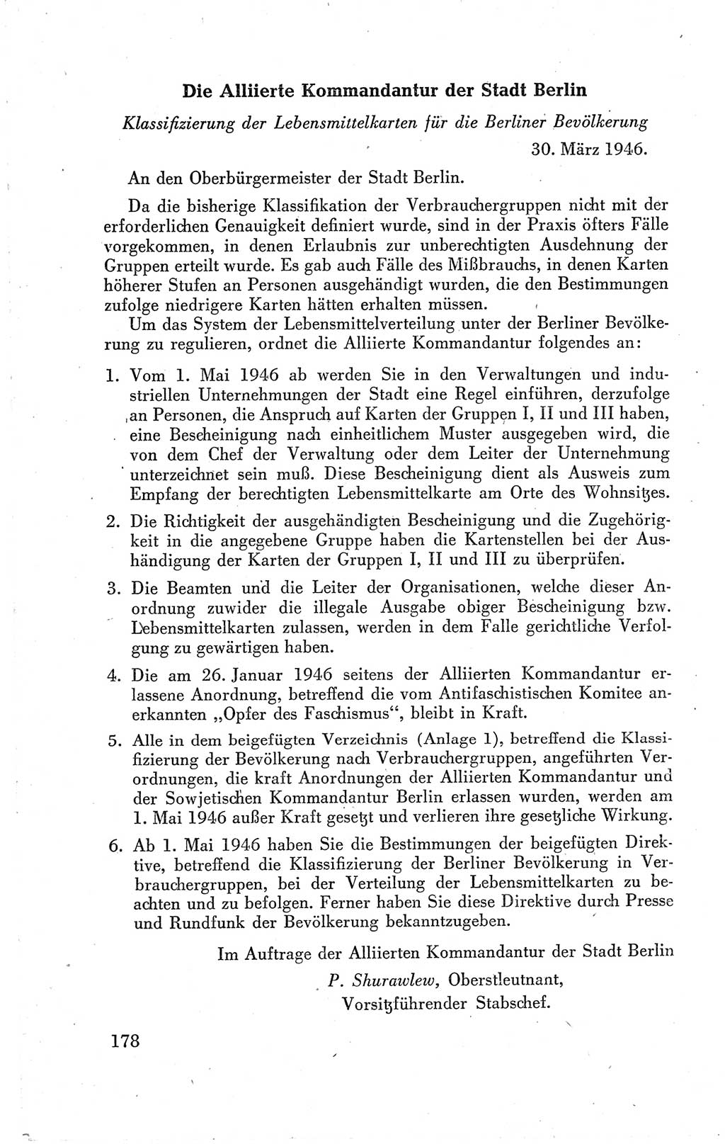 Der Alliierte Kontrollrat für Deutschland - Die Alliierte Kommandantur der Stadt Berlin, Kommuniqués, Gesetze, Direktiven, Befehle, Anordnungen, Sammelheft 2 1946, Seite 178 (AKR Dtl., All. Kdtr. Bln., 1946, S. 178)