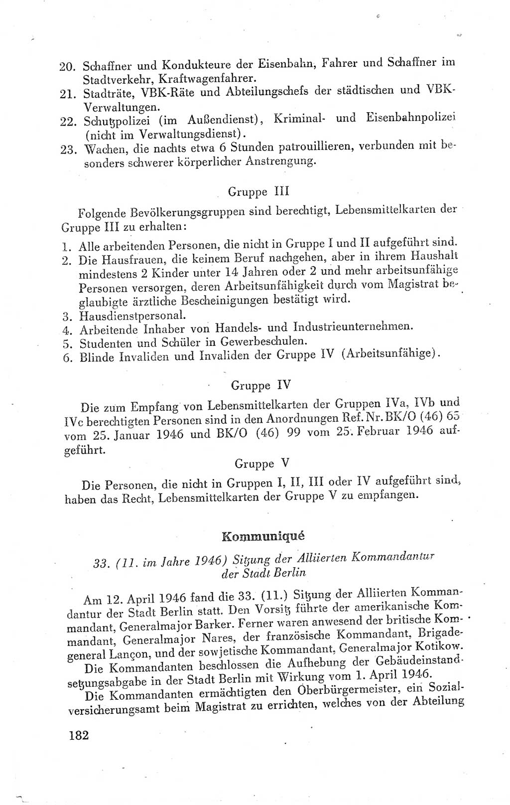 Der Alliierte Kontrollrat für Deutschland - Die Alliierte Kommandantur der Stadt Berlin, Kommuniqués, Gesetze, Direktiven, Befehle, Anordnungen, Sammelheft 2 1946, Seite 182 (AKR Dtl., All. Kdtr. Bln., 1946, S. 182)