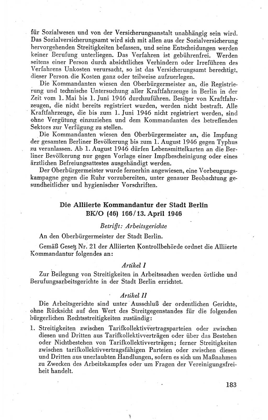 Der Alliierte Kontrollrat für Deutschland - Die Alliierte Kommandantur der Stadt Berlin, Kommuniqués, Gesetze, Direktiven, Befehle, Anordnungen, Sammelheft 2 1946, Seite 183 (AKR Dtl., All. Kdtr. Bln., 1946, S. 183)