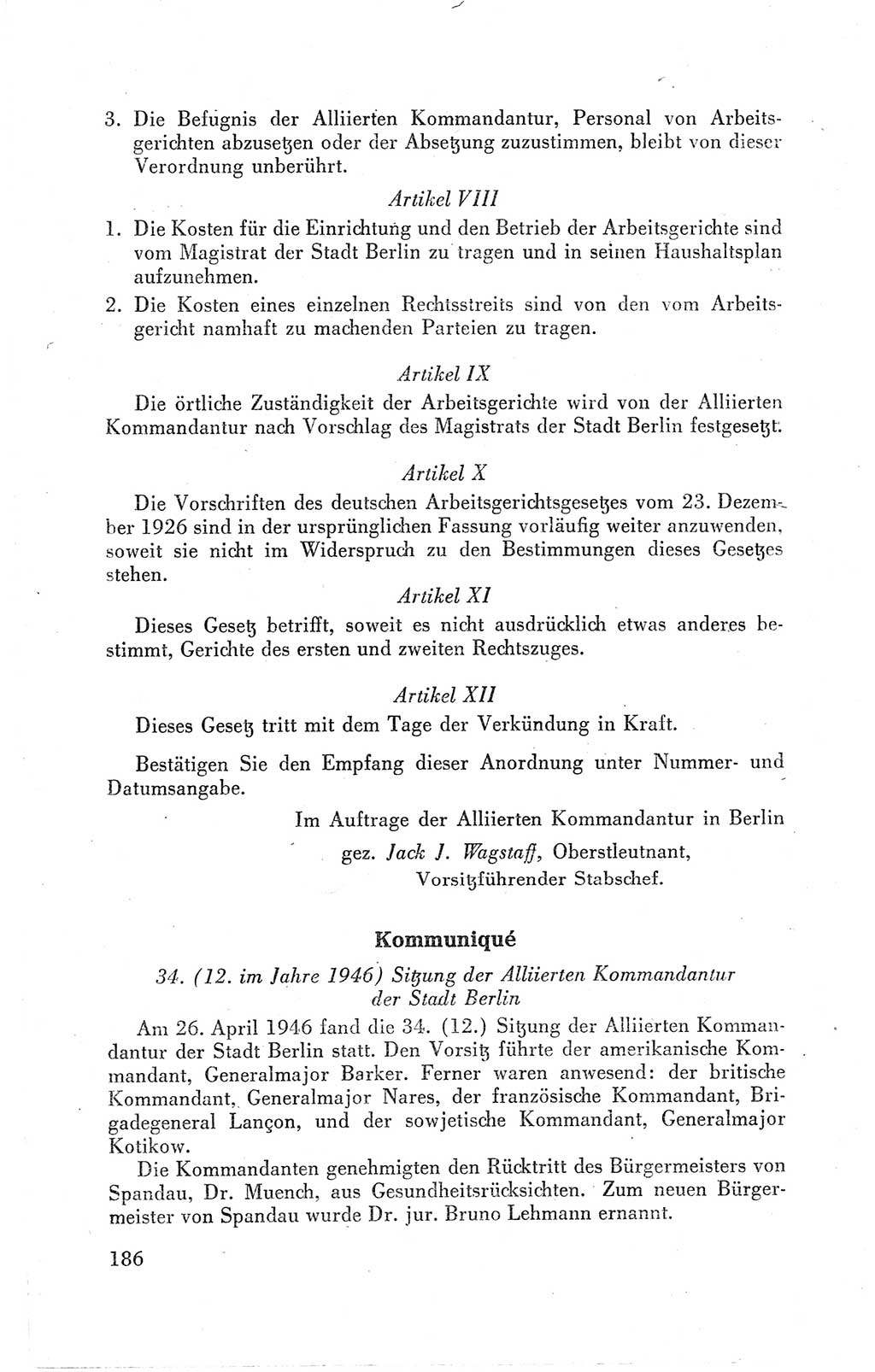 Der Alliierte Kontrollrat für Deutschland - Die Alliierte Kommandantur der Stadt Berlin, Kommuniqués, Gesetze, Direktiven, Befehle, Anordnungen, Sammelheft 2 1946, Seite 186 (AKR Dtl., All. Kdtr. Bln., 1946, S. 186)