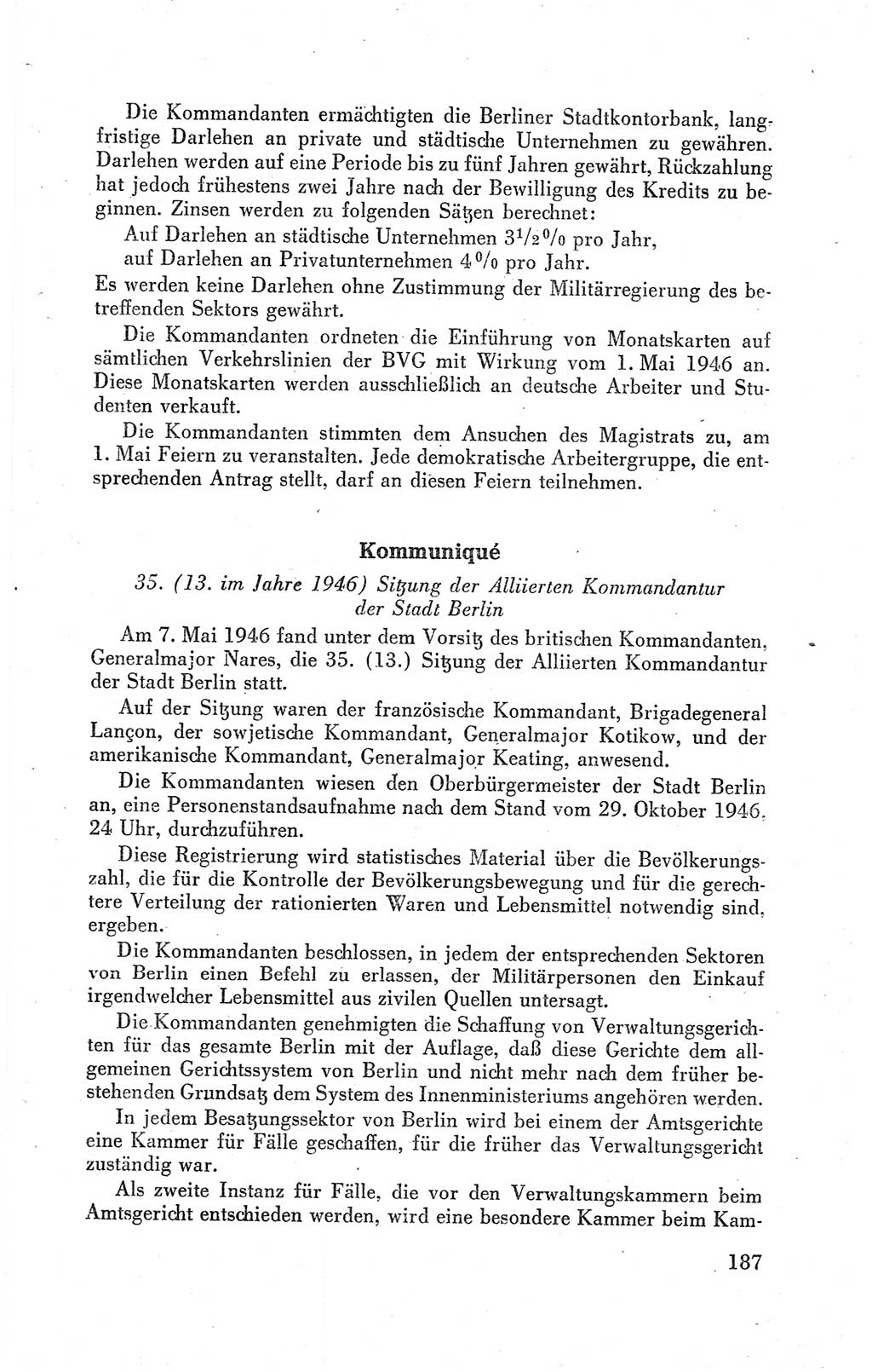 Der Alliierte Kontrollrat für Deutschland - Die Alliierte Kommandantur der Stadt Berlin, Kommuniqués, Gesetze, Direktiven, Befehle, Anordnungen, Sammelheft 2 1946, Seite 187 (AKR Dtl., All. Kdtr. Bln., 1946, S. 187)