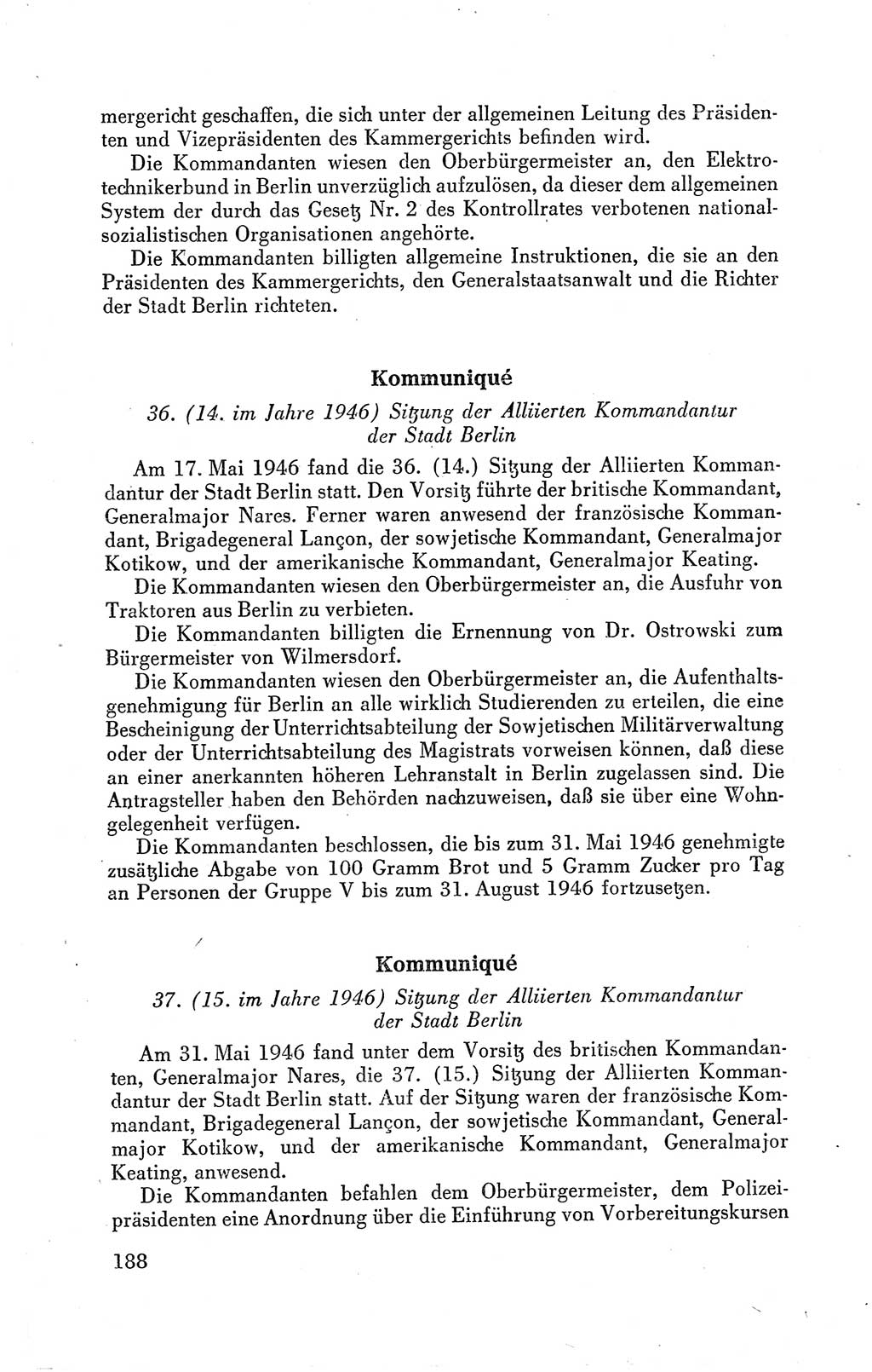 Der Alliierte Kontrollrat für Deutschland - Die Alliierte Kommandantur der Stadt Berlin, Kommuniqués, Gesetze, Direktiven, Befehle, Anordnungen, Sammelheft 2 1946, Seite 188 (AKR Dtl., All. Kdtr. Bln., 1946, S. 188)